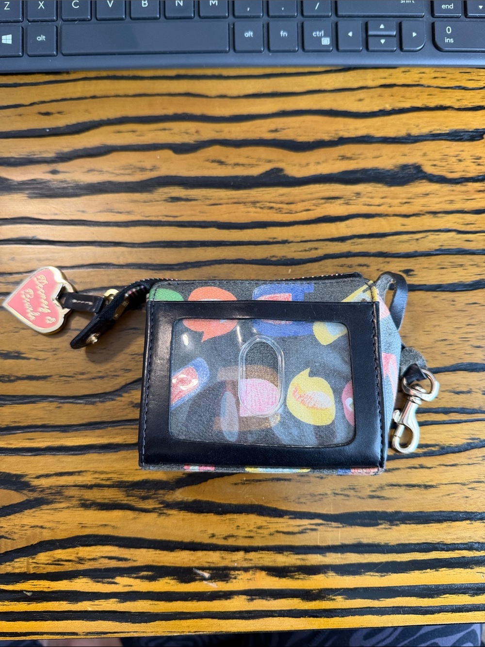 Coach Black Multicolor Lip-Print ID Card Case with Wrist Clip